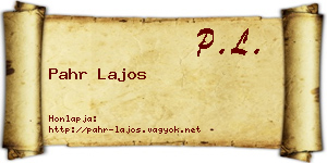Pahr Lajos névjegykártya